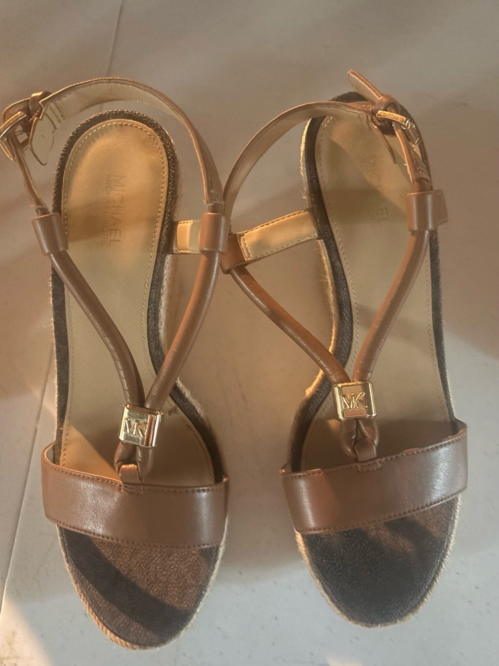 Women's Michael Kors Brown Espadrille Wedge Sandals with Ankle Strap size 8 - Picture 3 of 3